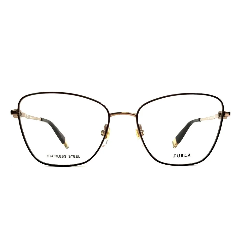 Furla Eyeglasses Frames VFU588 COL.0K99 Brown Gold Butterfly Wire Rim 53-16-135